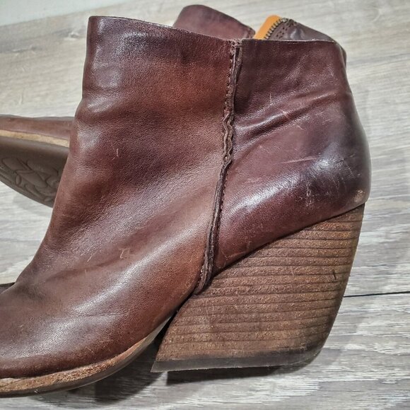 Kork Ease Women's Natalya Wedge Ankle Boots Leather Side Zip Round Toe Brown 8M - Picture 12 of 14